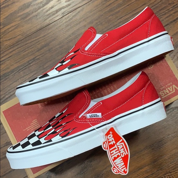 VANS CLASSIC SLIP-ON CHECKER FLAME Racing Red men’ - Picture 12 of 16